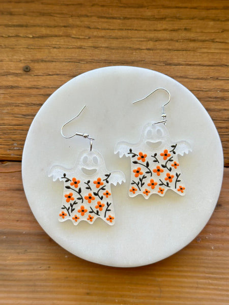 Acrylic Floral Ghost Dangles