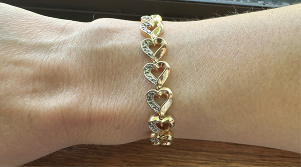 Faux Gold & Diamond Heart Tennis Bracelet
