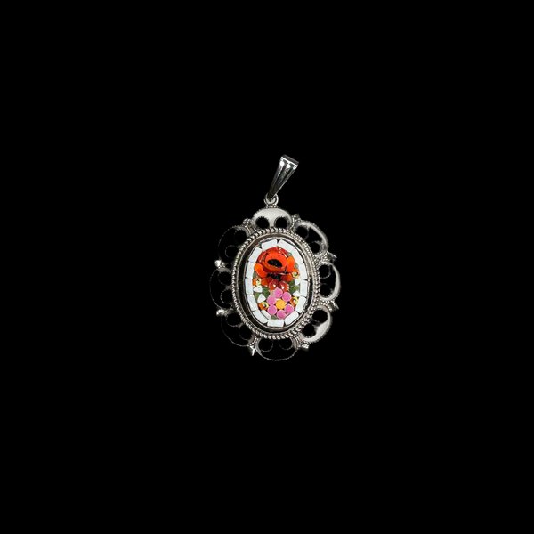 Vintage Italian Micro Floral Mosaic Pendant Necklace