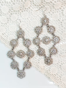 Faux Pearl & Rhinestone Chandelier Earrings