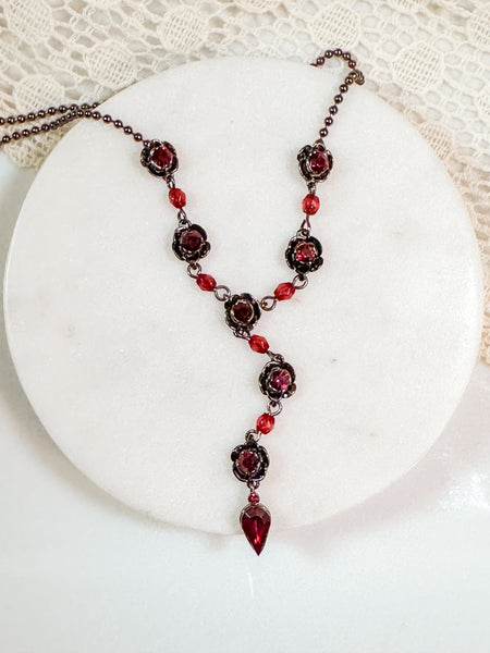 Red Rhinestone Rose Necklace