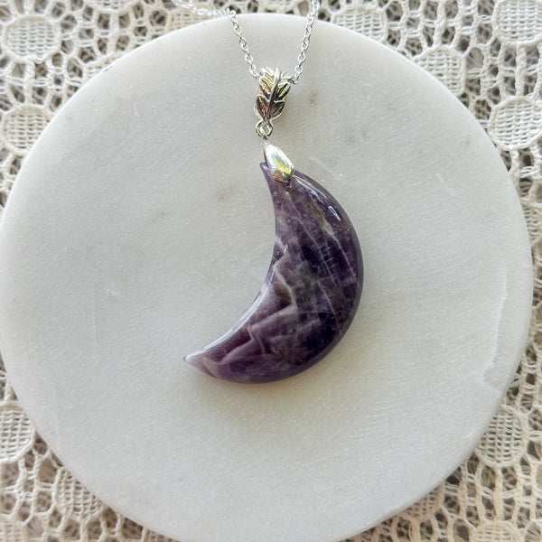 Chevron Amethyst Crescent Moon Necklace