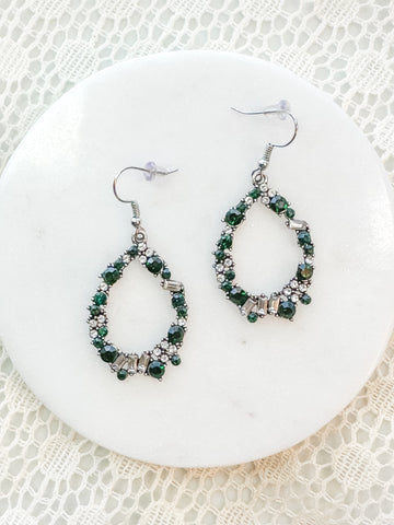 Emerald Rhinestone Teardrop Earrings