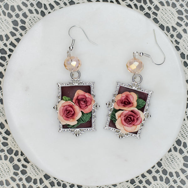 Dusty Pink Antique Rose Earrings