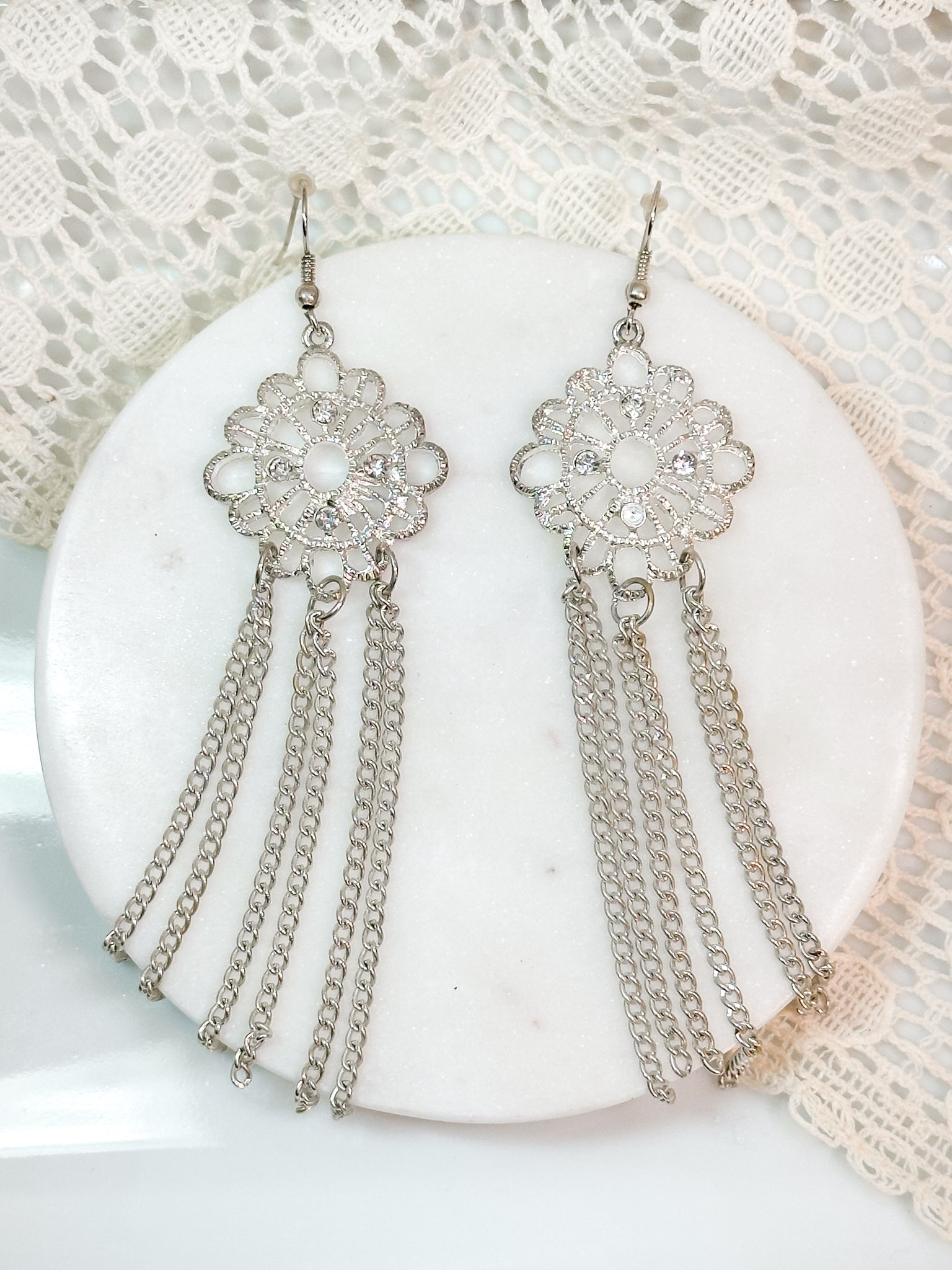 Lace Rhinestone Earrings