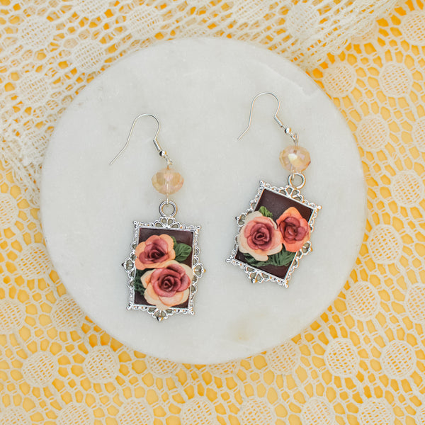 Dusty Pink Antique Rose Earrings