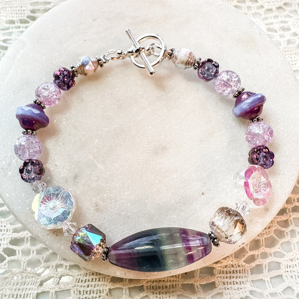 Rainbow Fluorite Czech Glass Bracelet