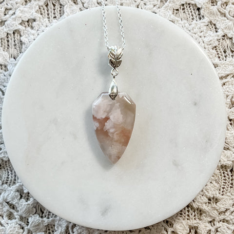 Flower Blossom Agate Shield Necklaces