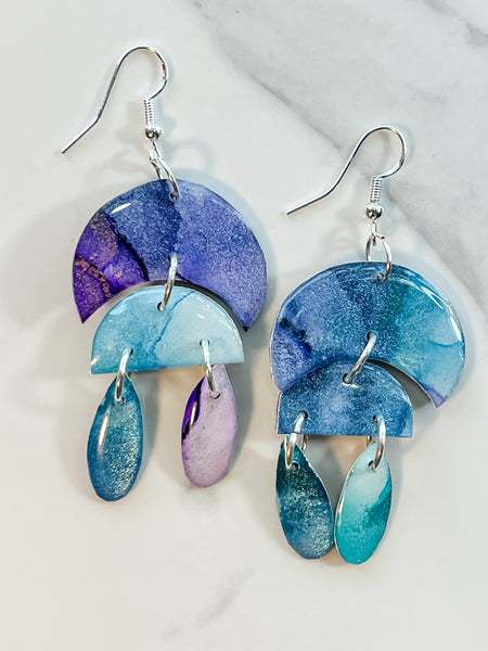 Sunset & Twilight: Moonbow Drops & Moon Phase Earrings (Silver)