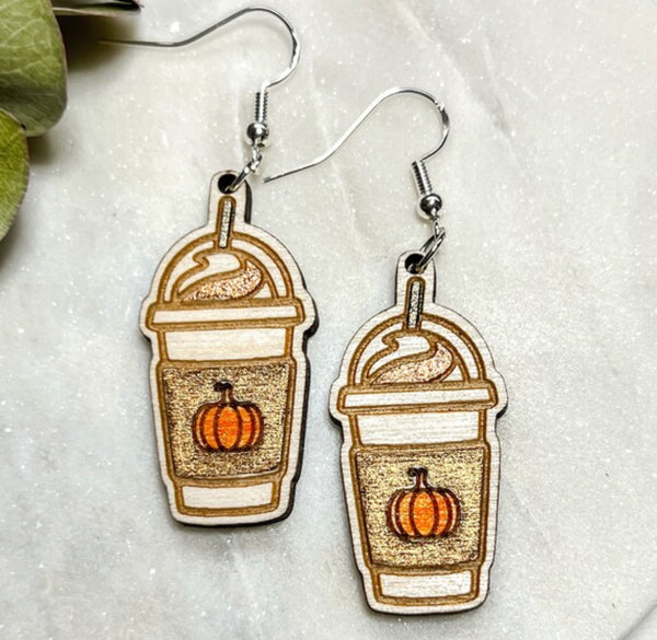 Pumpkin Coffee Wood Earrings