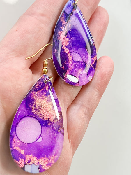 Alcohol Ink Earrings: Sunset & Twilight (Gold)