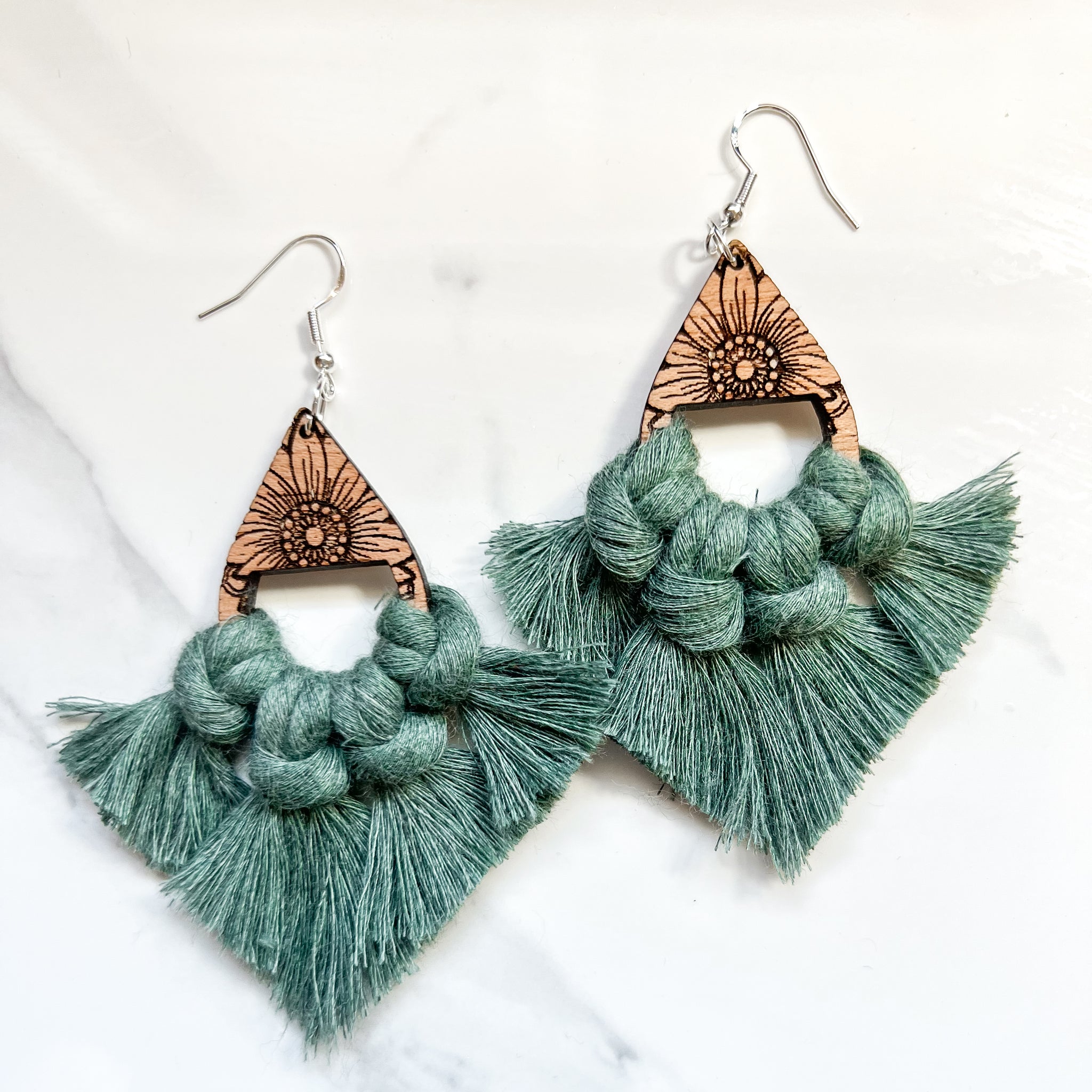 Mahogany Sunflower Mandala Macramé Fringe Earrings