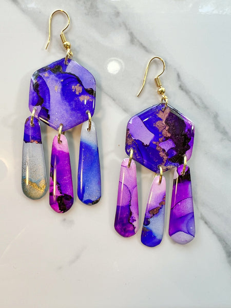 Sunset & Twilight Chandelier: Alcohol Ink Earrings (Gold)