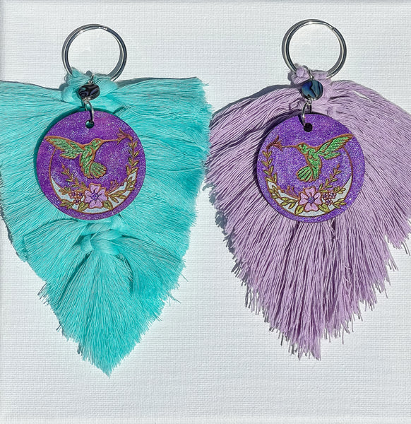 Hummingbird Macramé Feather Keychains
