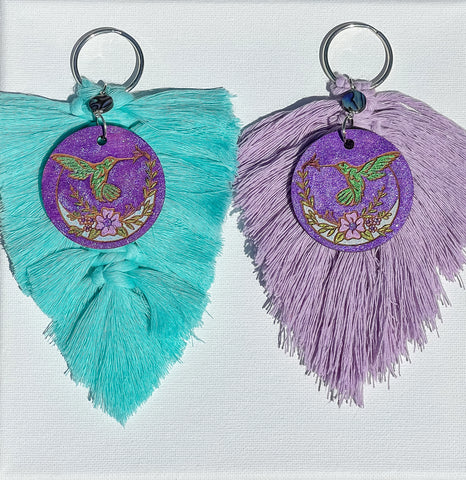 Hummingbird Macramé Feather Keychains