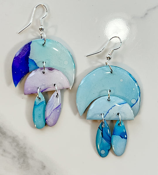Sunset & Twilight: Moonbow Drops & Moon Phase Earrings (Silver)