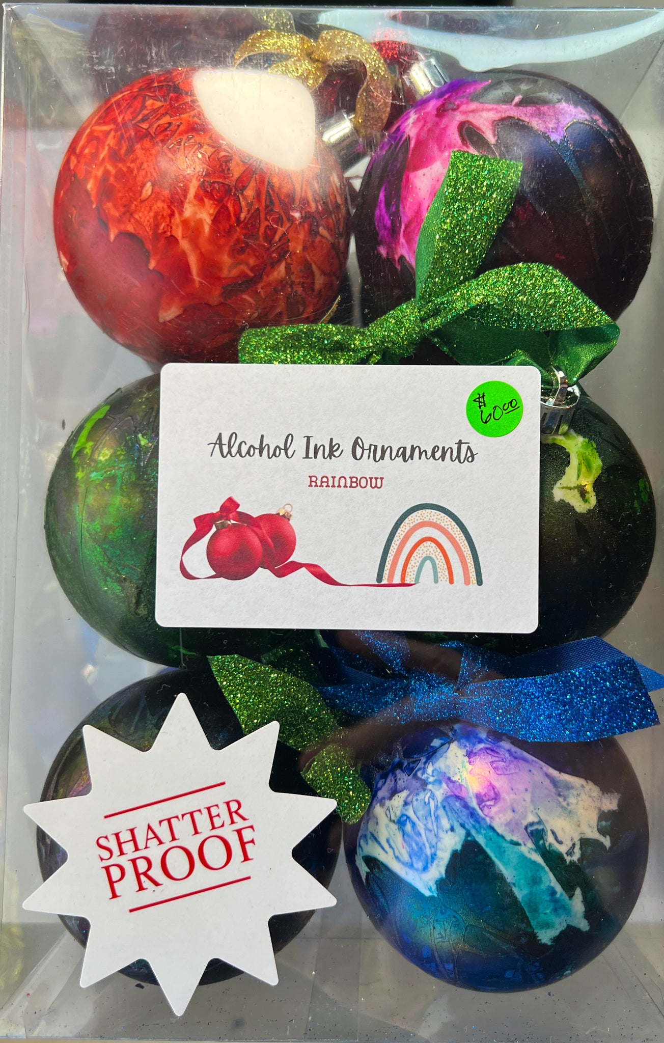 Rainbow: Set of 12 Alcohol Ink Aura Ornaments