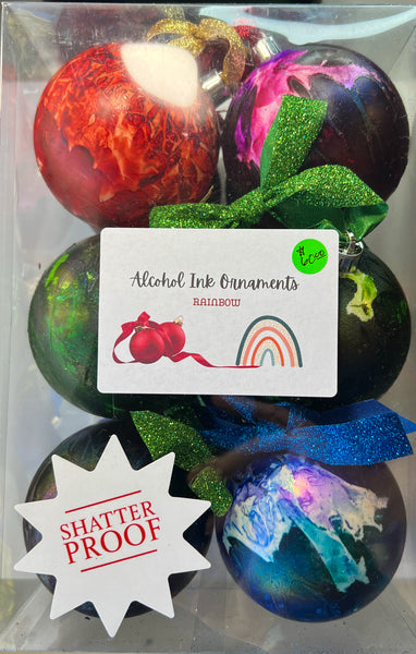 Rainbow: Set of 12 Alcohol Ink Aura Ornaments