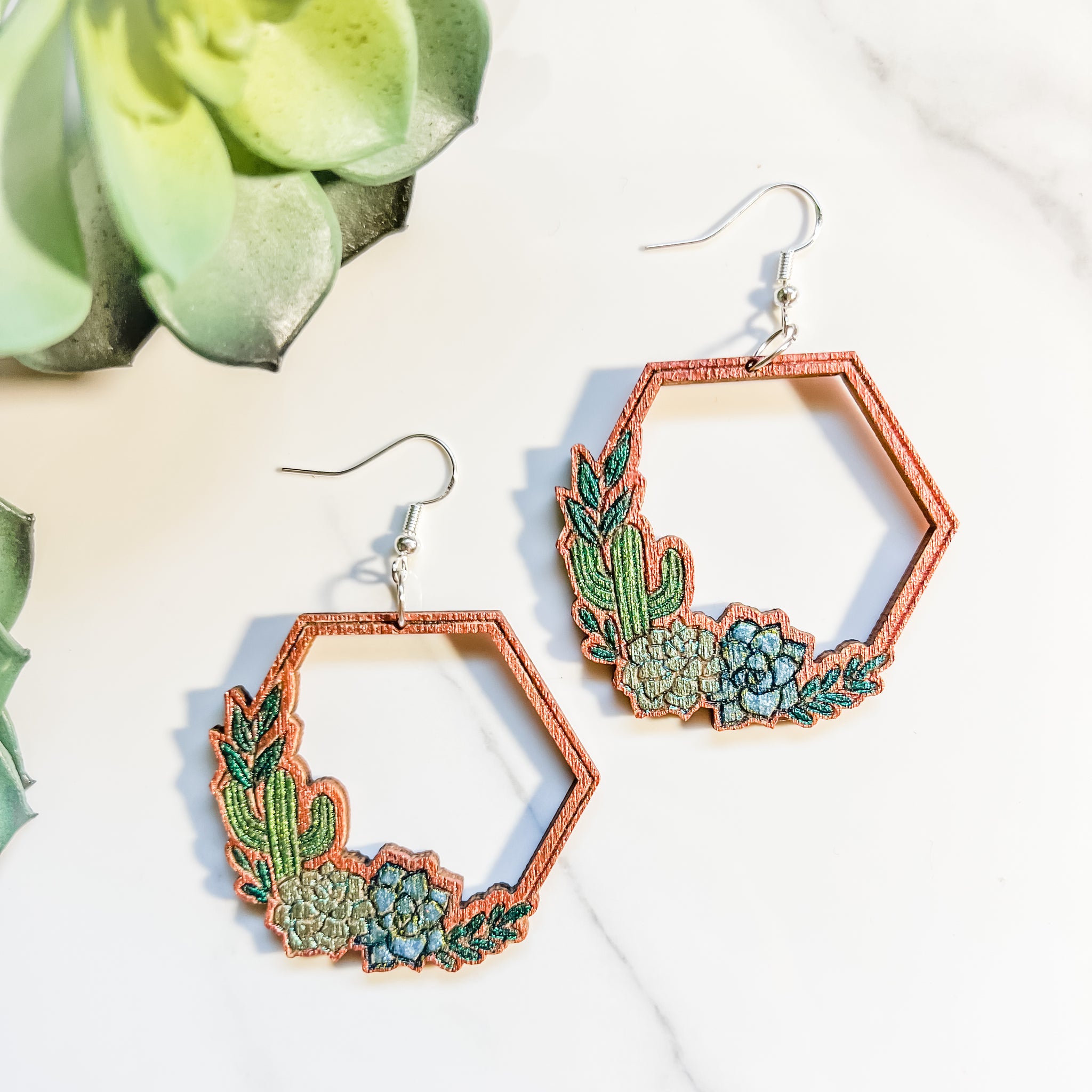 Hexagonal Cacti & Succulent Earrings