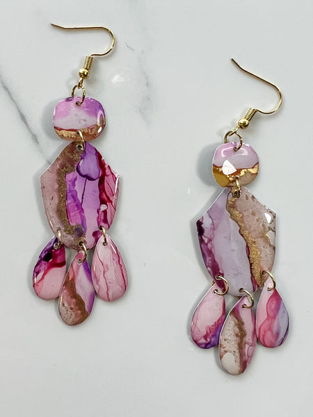 Sunset & Twilight Chandelier: Alcohol Ink Earrings (Gold)