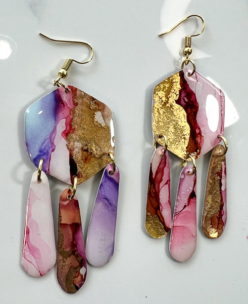 Sunset & Twilight Chandelier: Alcohol Ink Earrings (Gold)