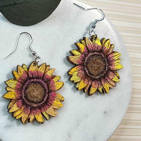 Sunflower Wood Earrings