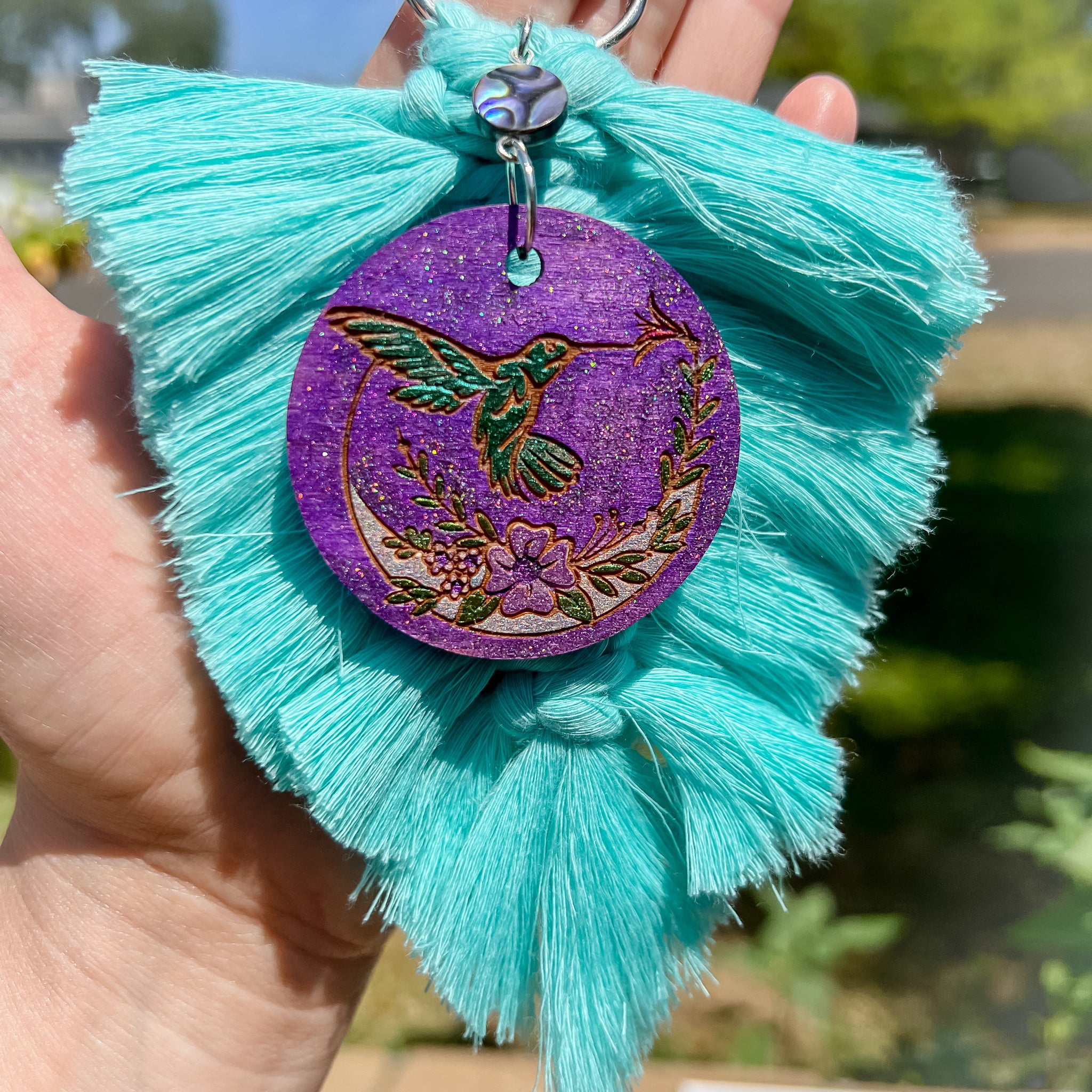 Hummingbird Macramé Feather Keychains