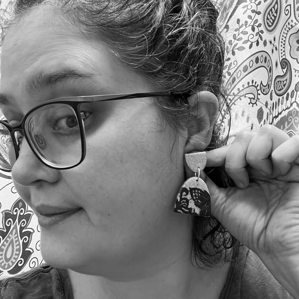 Silver and Black Lace Arch Post Back Earrings