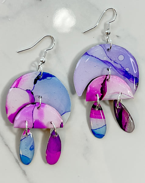 Sunset & Twilight: Moonbow Drops & Moon Phase Earrings (Silver)