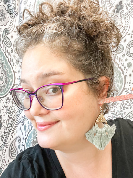 Birch Sunflower Mandala Macramé Fringe Earrings