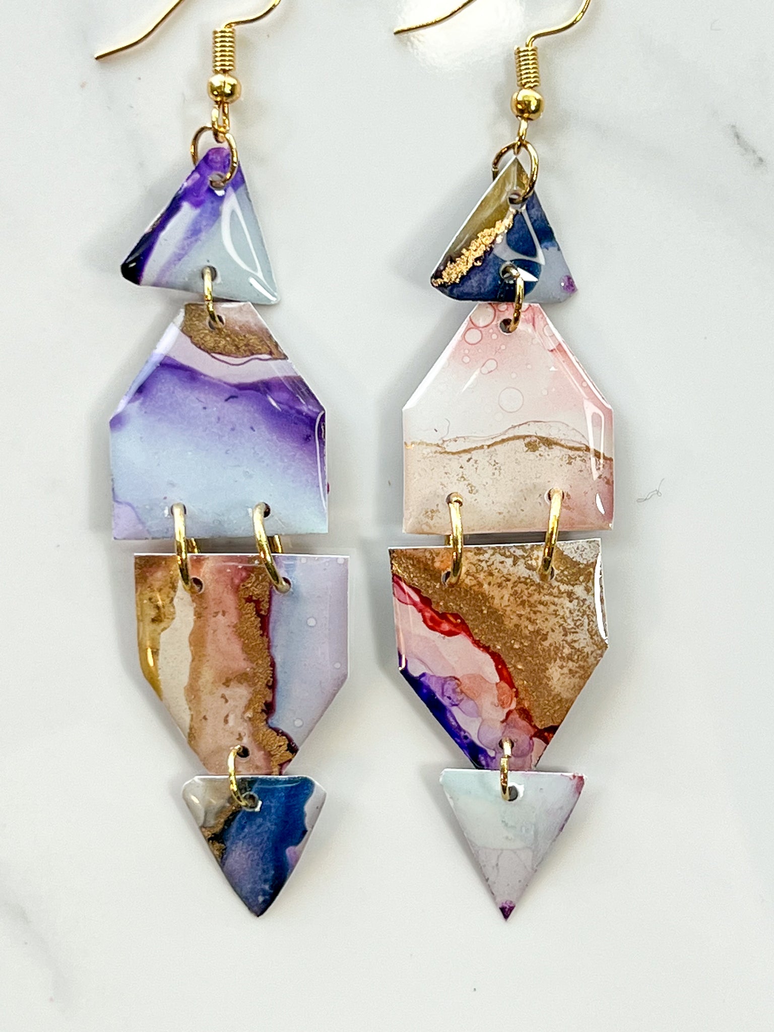 Alcohol Ink Earrings: Sunset & Twilight (Gold)