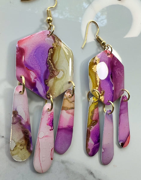 Sunset & Twilight Chandelier: Alcohol Ink Earrings (Gold)
