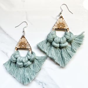 Birch Sunflower Mandala Macramé Fringe Earrings