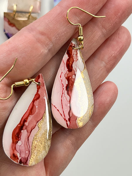 Alcohol Ink Earrings: Sunset & Twilight (Gold)