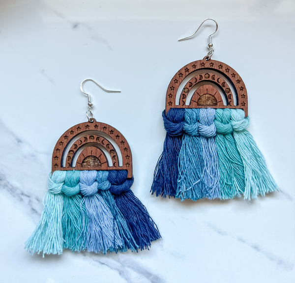 The Blues Celestial Rainbow Wood Macramé Earrings