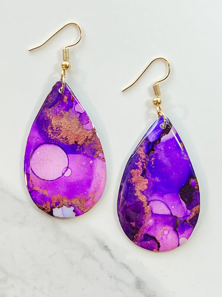 Alcohol Ink Earrings: Sunset & Twilight (Gold)