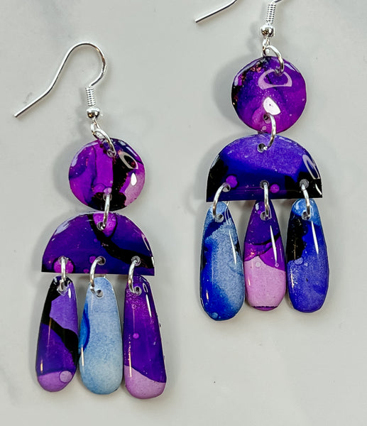 Twilight: Alcohol Ink Earrings (Silver)