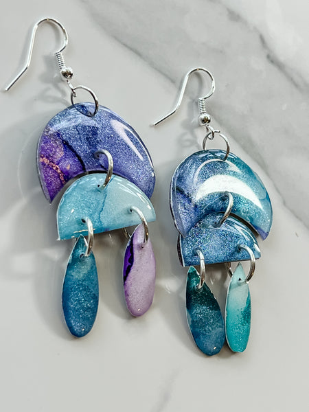 Sunset & Twilight: Moonbow Drops & Moon Phase Earrings (Silver)