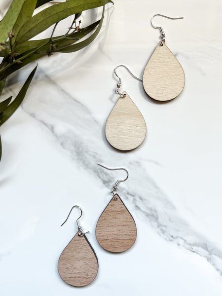 Birch & Mahogany Wood Sunflower Teardrop Earrings