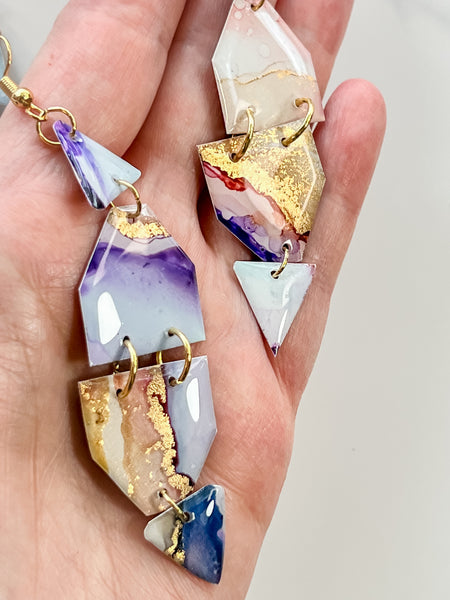 Alcohol Ink Earrings: Sunset & Twilight (Gold)