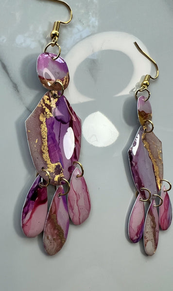 Sunset & Twilight Chandelier: Alcohol Ink Earrings (Gold)